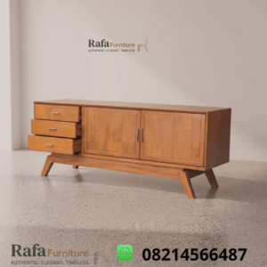 Jual Meja TV Kayu Jati 3 Laci 2 Pintu Mid Century Modern