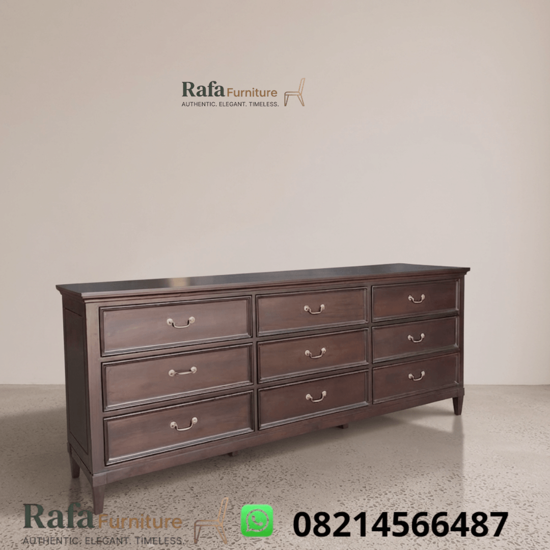 Jual Chest of Drawers Jati Solid 9 Laci Dark Walnut