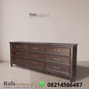 Chest of Drawers Jati Solid 9 Laci Dark Walnut