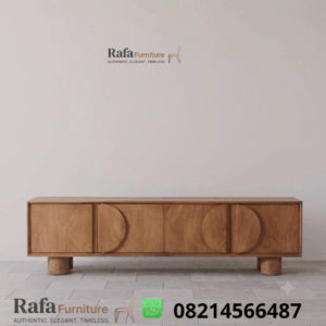 Meja TV Jati Japandi Sculptural Kaki Silinder