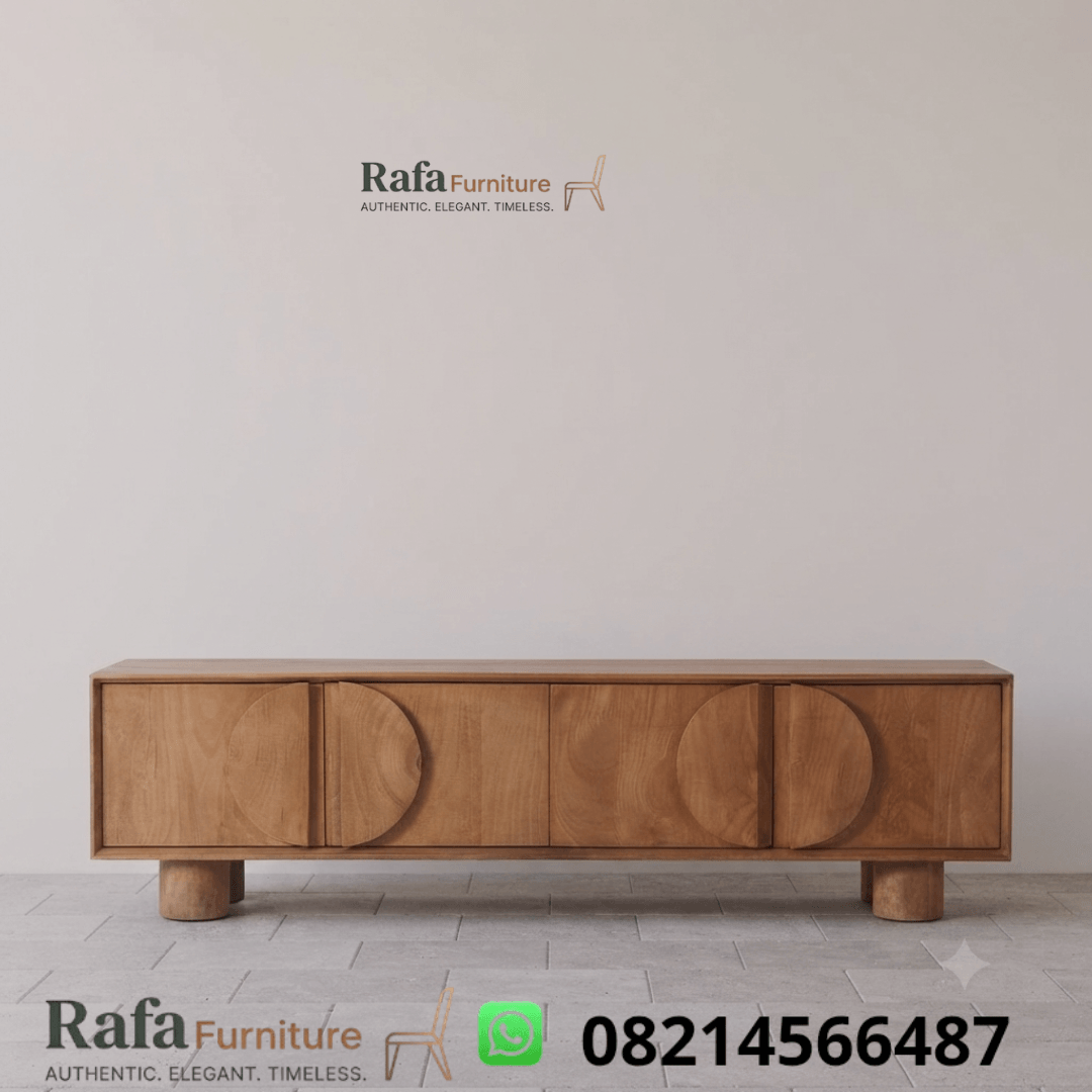 Meja TV Jati Japandi Sculptural Kaki Silinder