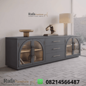 Bufet TV Charcoal Grey Kaca Lengkung