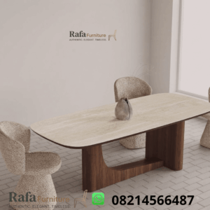 Meja Makan Jati Top Travertine Oval