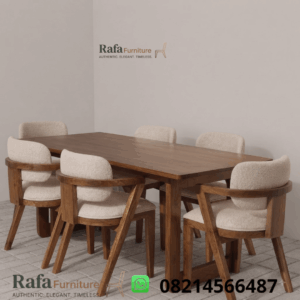 Set Meja Makan Jati 6 Kursi Boucle