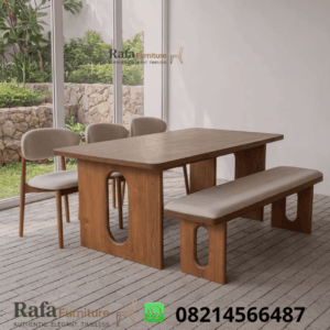 Meja Makan 3 Kursi 1 Bench Jati